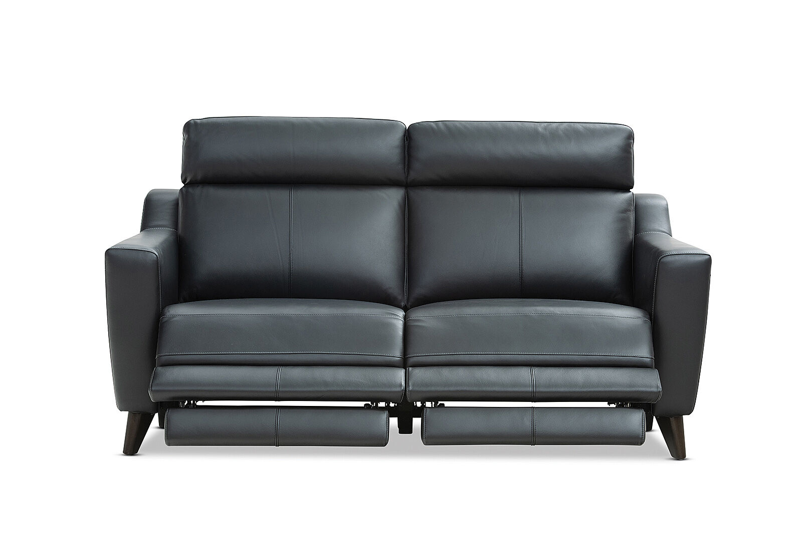BLACK HUGH Leather 2.5 Seater with Inbuilt Electric Recliners Amart