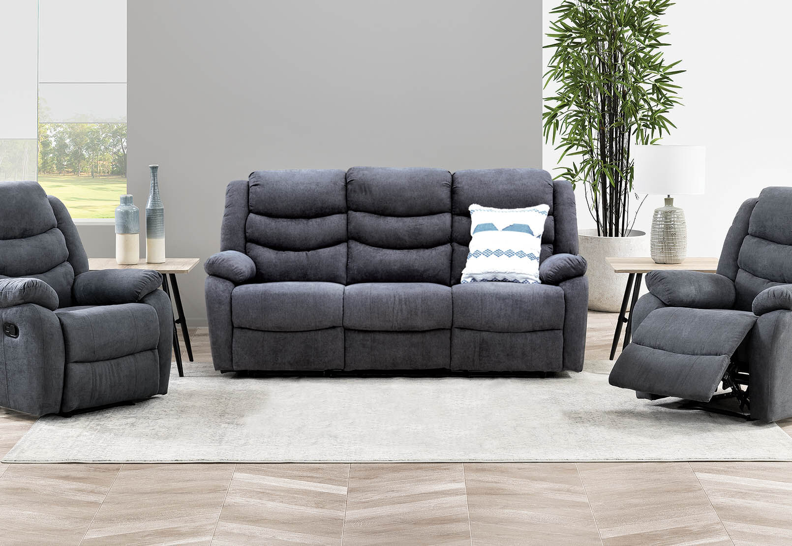 PRESCOTT - Fabric 3 Seater with 2 Inbuilt Recliners PRESCOTT