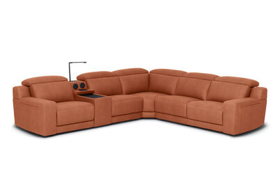 VANTRO FABRIC - Corner Lounge with 2 Inbuilt Electric Recliners and Speaker Console
