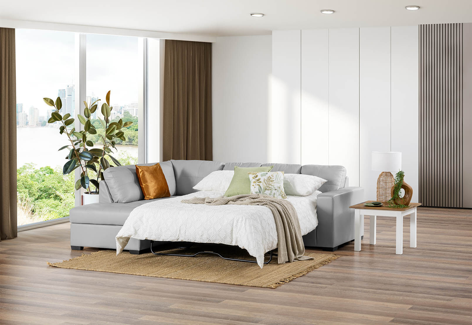 DIAMOND - Leather-Look Left-Hand Facing Corner Chaise with Sofa Bed DIAMOND