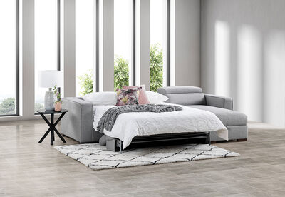 ANGUS - Fabric Right-Hand Facing 3 Seater Chaise with Sofa Bed