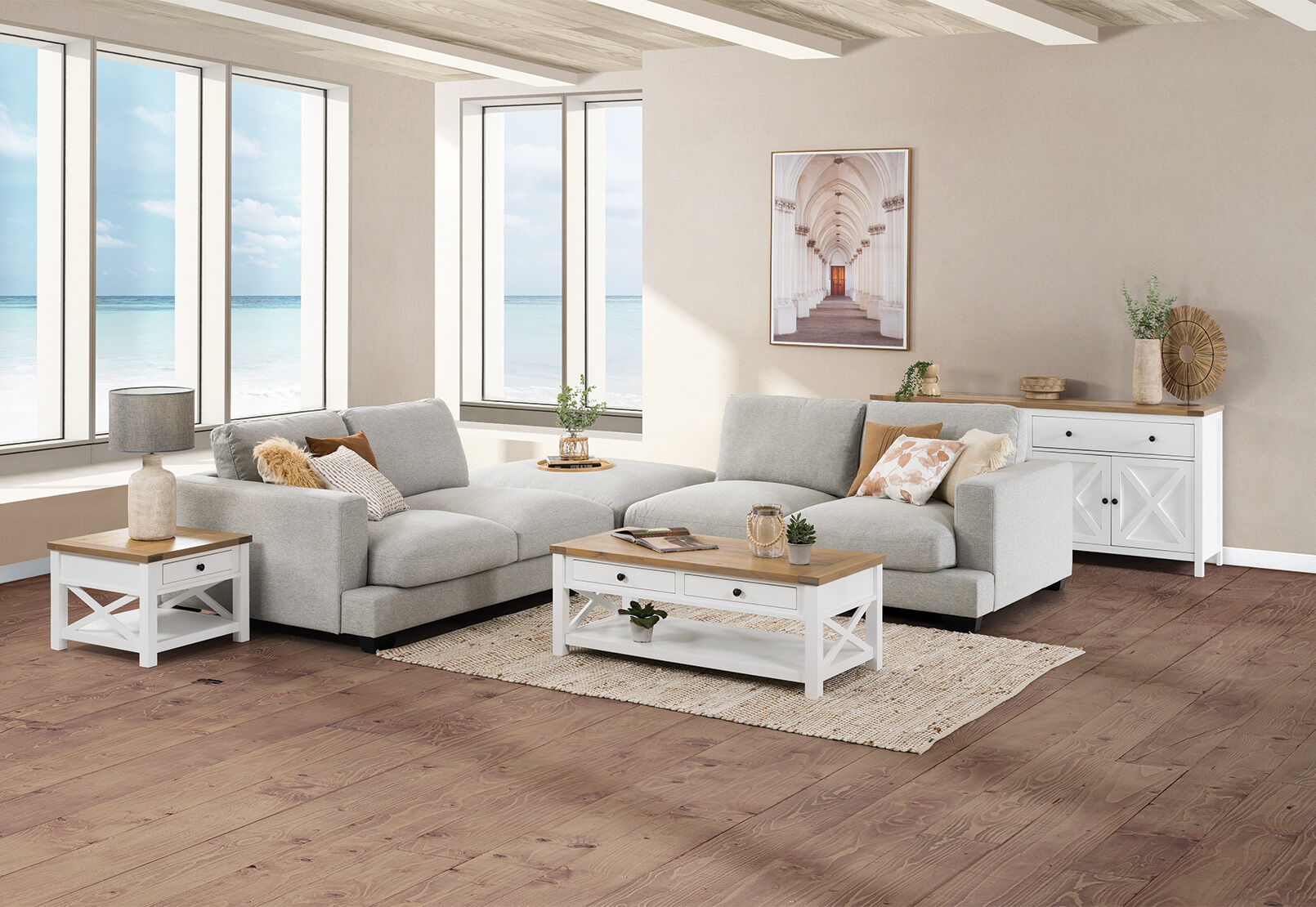 LIGHT GREY ZAHRA Fabric 4 Seat Sofa