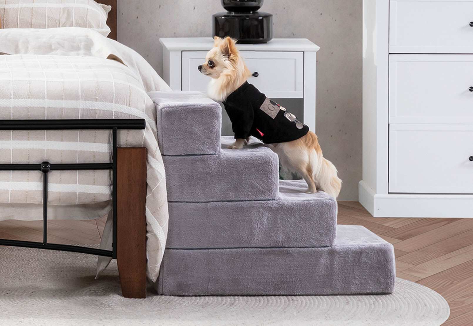 LIGHT GREY KELLEY 4 Step Pet Stairs Large