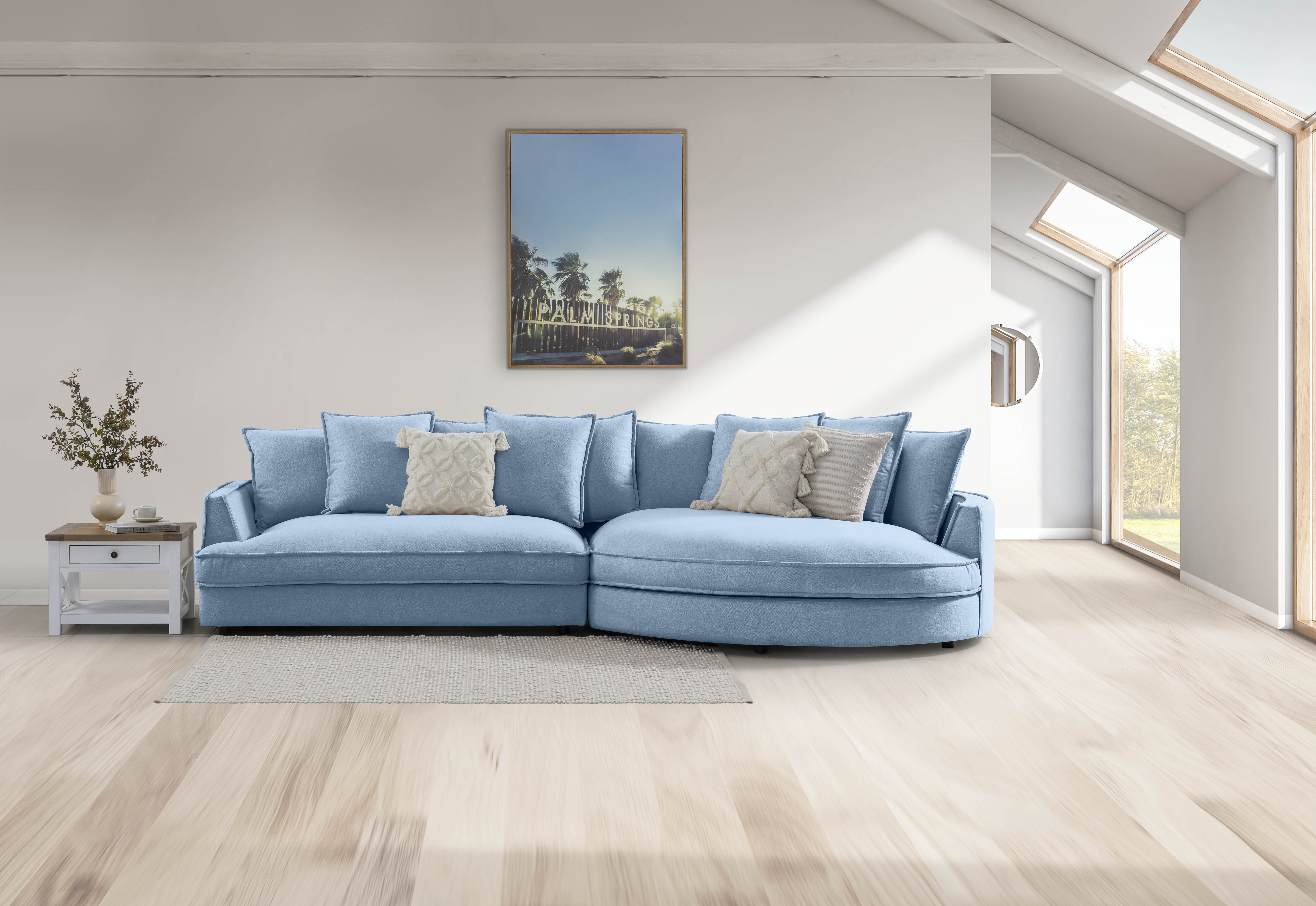 LIGHT BLUE THEA RHF Curved Chaise