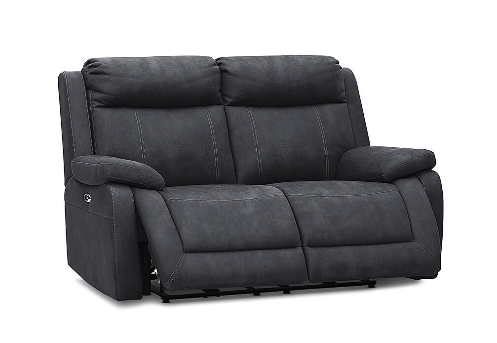 BLACK SAN MARCO Fabric 2 Seater Sofa with Electric Recliners