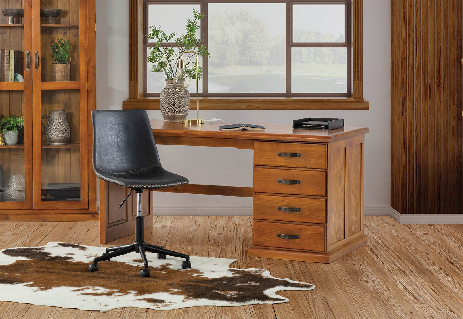 RUSTIC SETTLER 4 Drawer Office Desk