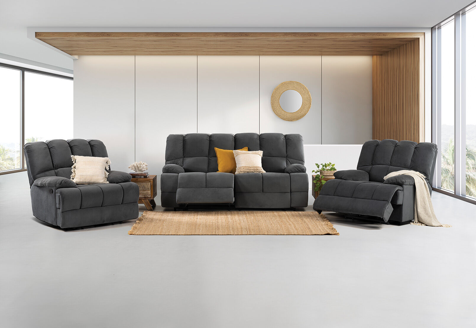 DARK GREY GLADIATOR 3 Piece 3 Seater Recliner Suite