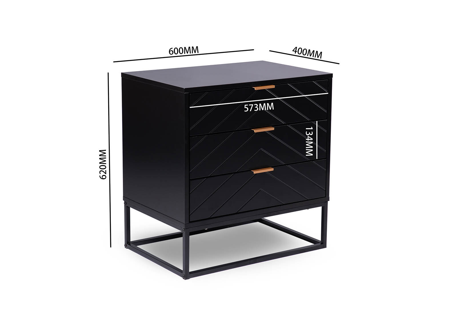 HARDING - Black 3 Drawer Bedside HARDING