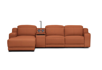 VANTRO LEATHER - 3 Seater LHF Chaise with Speaker Console and Inbuilt Electric Recliner