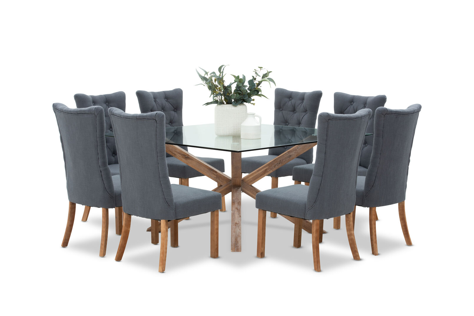 Charcoal Pewter Promenade 9 Piece Dining Suite With Nottingham Dining Chairs Amart Furniture