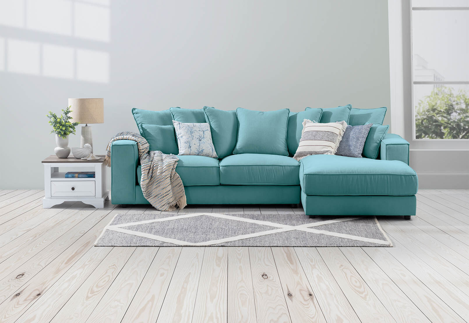 TEAL AIMEE Fabric 3 Seat RHF Chaise