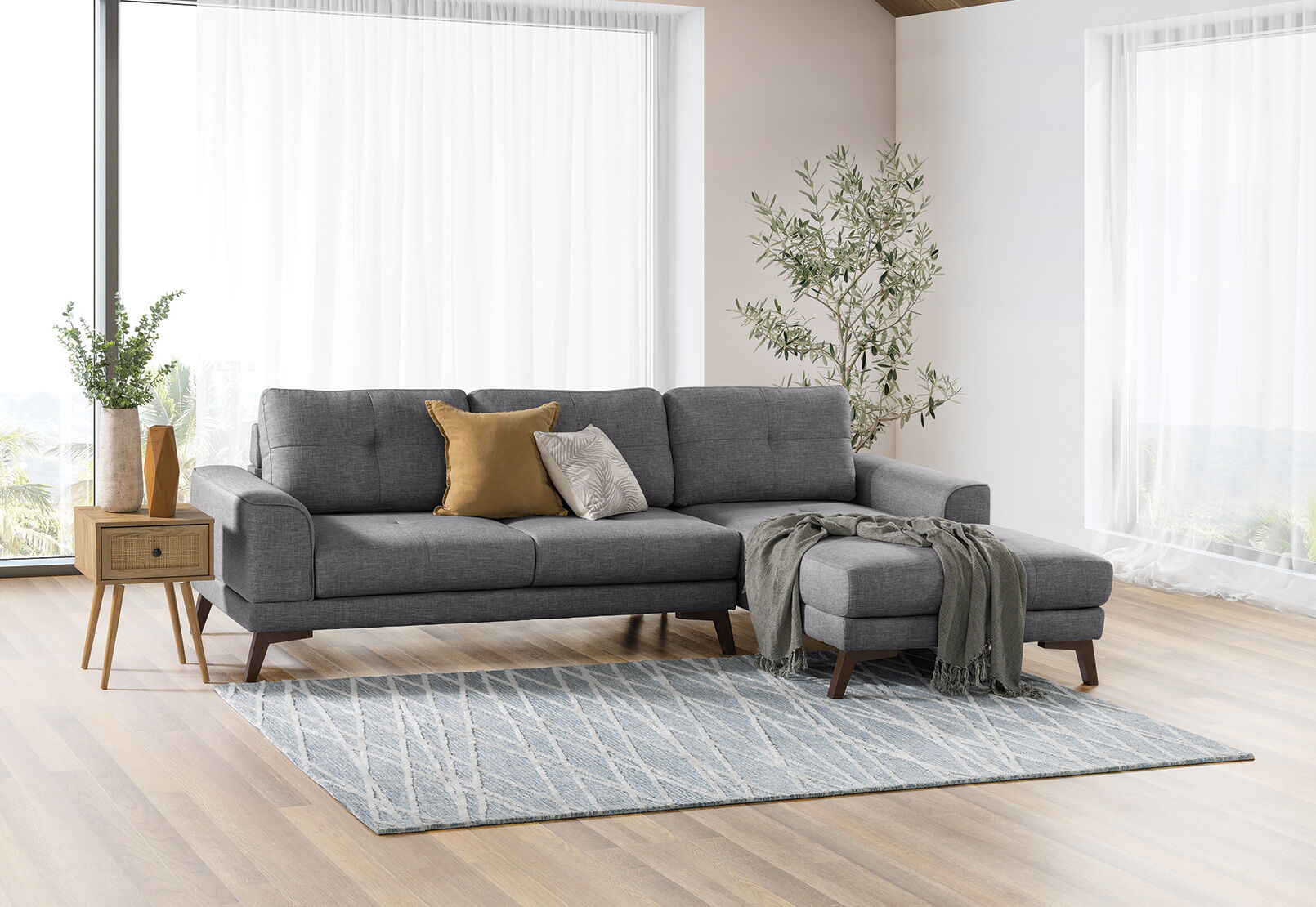 DARK GREY CHLOE Fabric 3 Seater Right Hand Facing Chaise