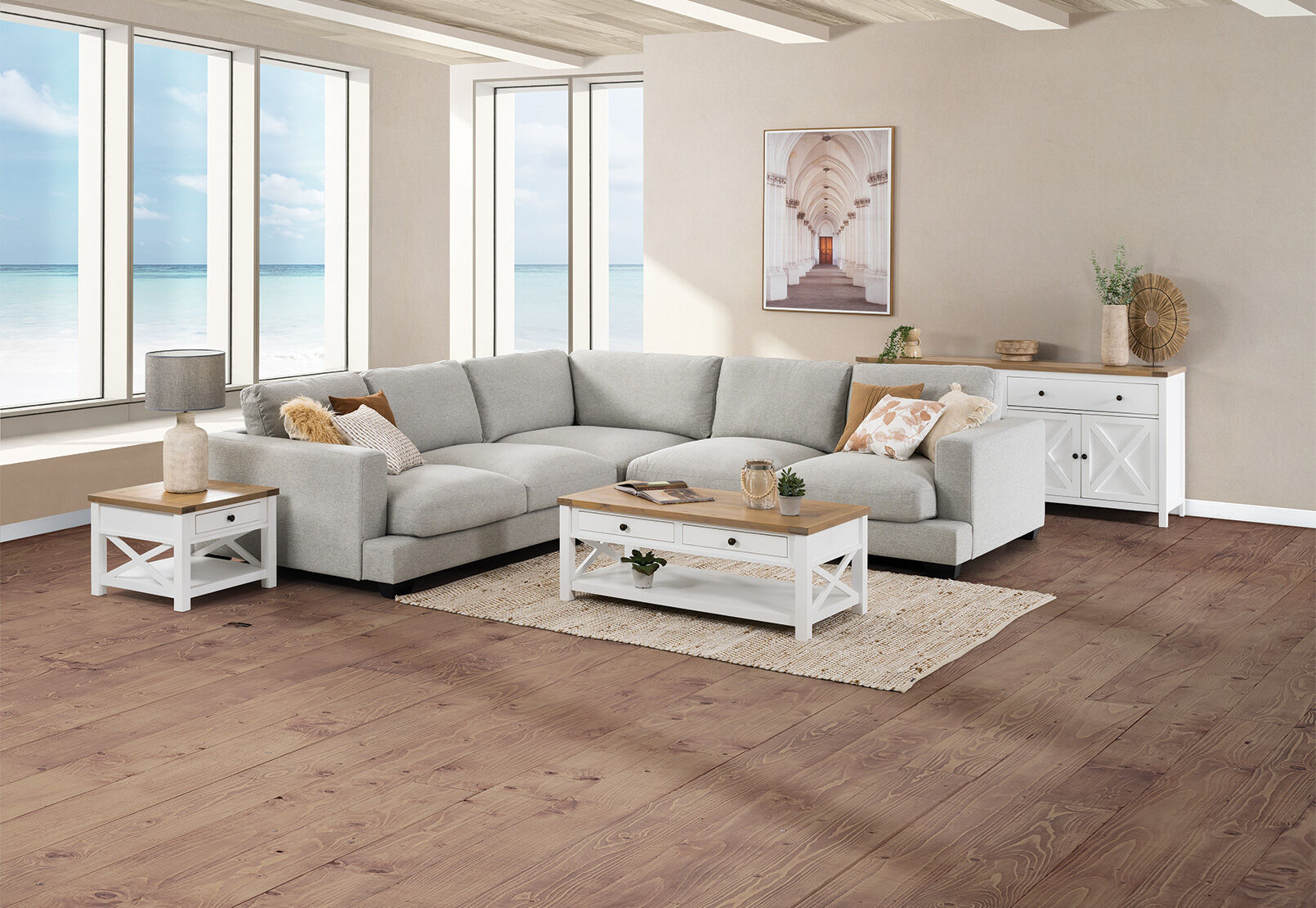 LIGHT GREY ZAHRA Fabric Corner Lounge