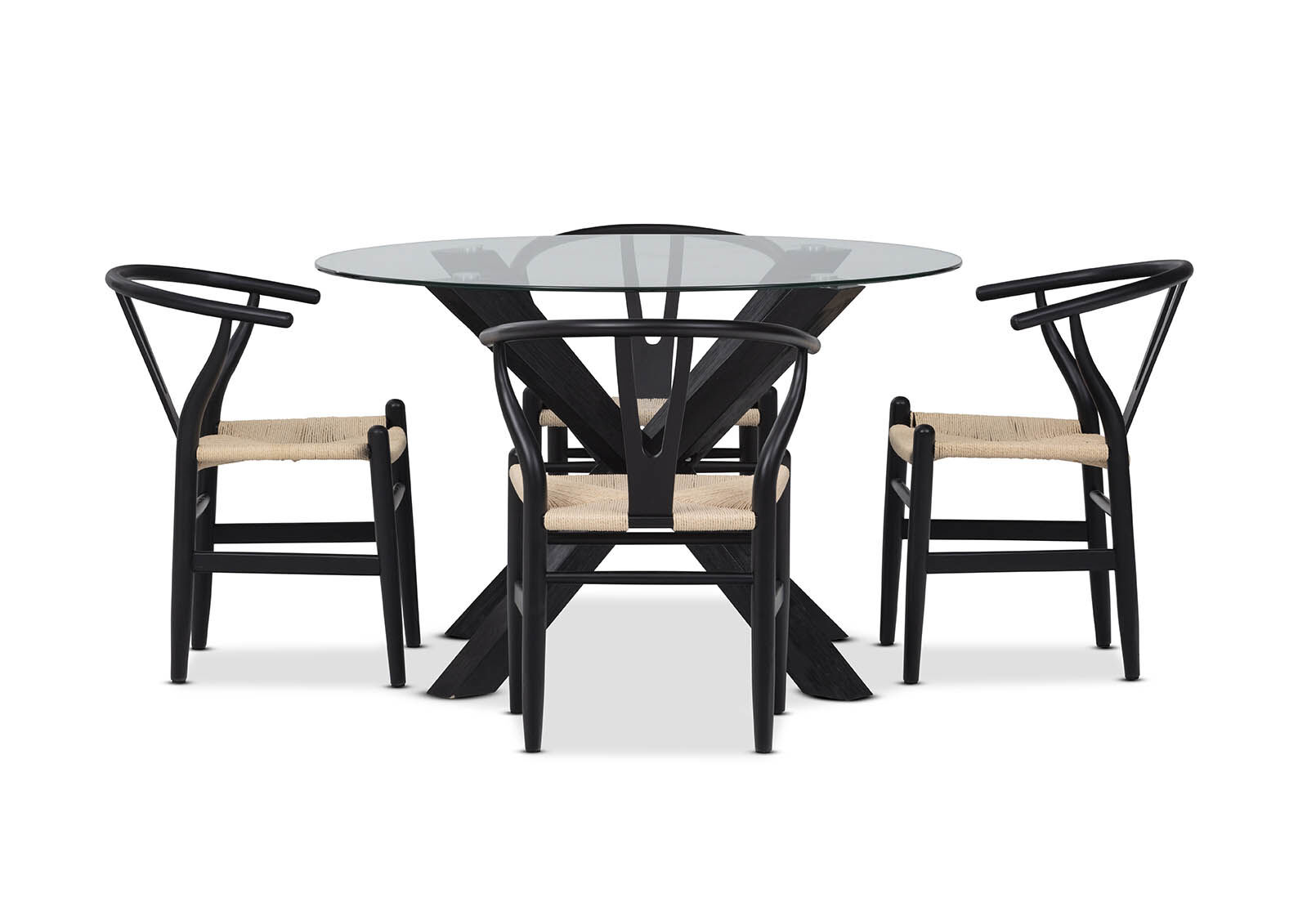 PROMENADE - 5 Piece Dining Suite with Wishbone Replica MKII Dining Chairs PROMENADE