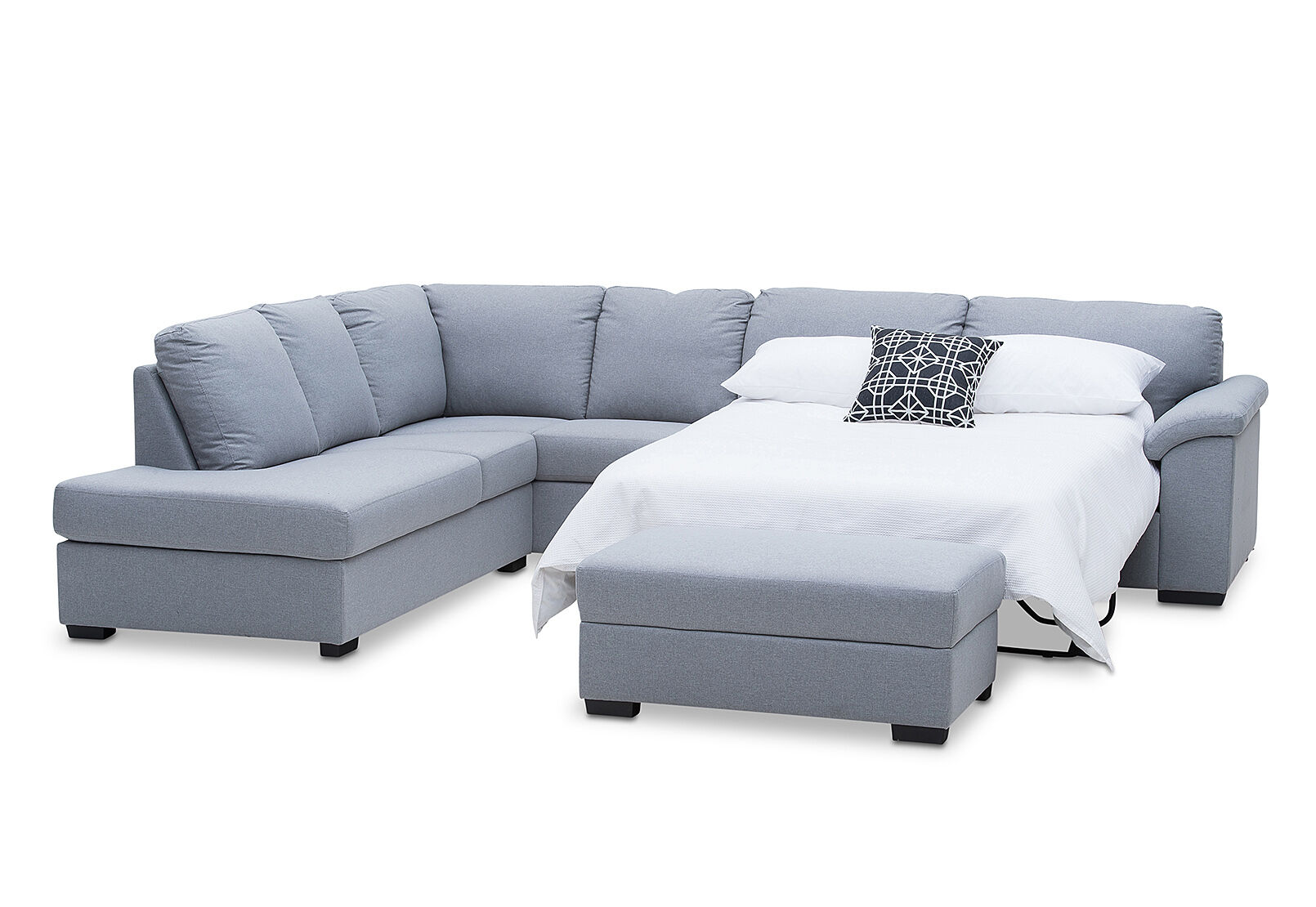 LIGHT GREY RUMPUS Fabric Corner Suite Left Hand Facing Chaise With Sofa Bed Amart Furniture