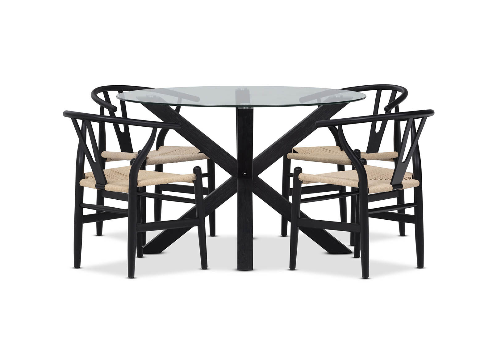 PROMENADE - 5 Piece Dining Suite with Wishbone Replica MKII Dining Chairs PROMENADE