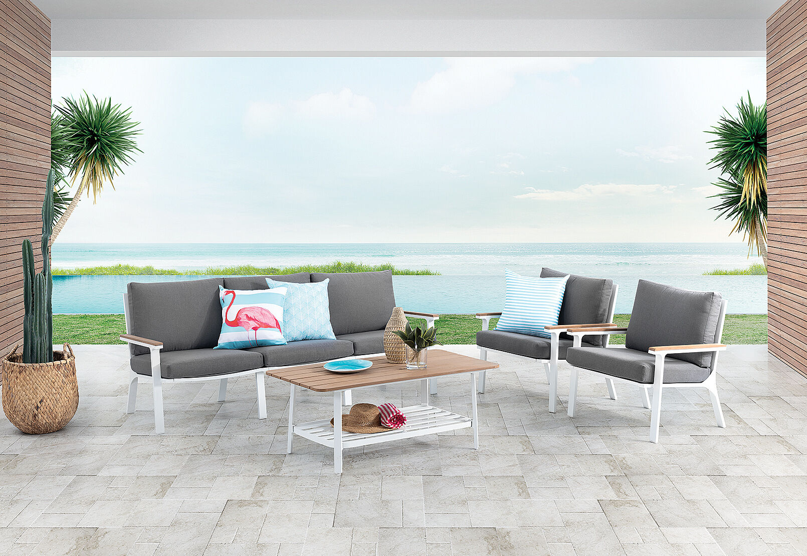 White Natural Tangalooma 4 Piece Outdoor Lounge Setting Amart Furniture