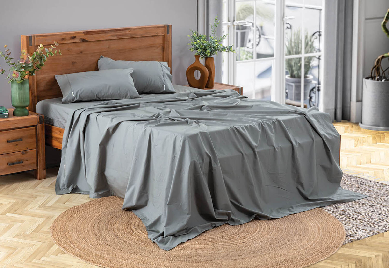 DRK SAGE QUEEN SHEET SET 300 Percale Cotton Sheet Set