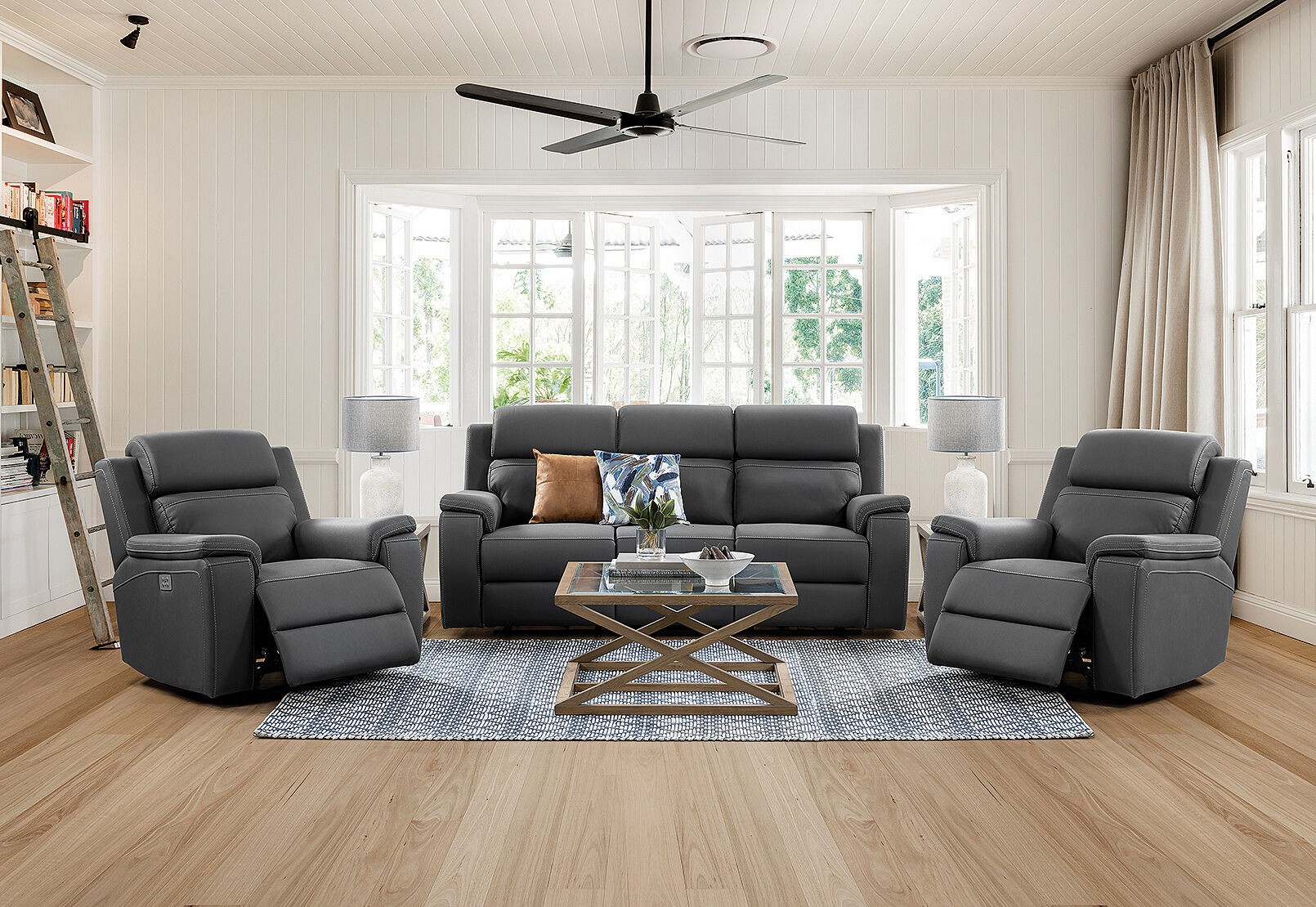 dark grey nebula fabric 3 piece recliner suite amart furniture