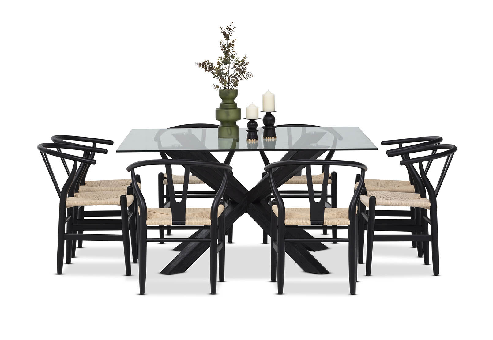 PROMENADE - 9 Piece Dining Suite with Wishbone Replica MKII Dining Chairs PROMENADE