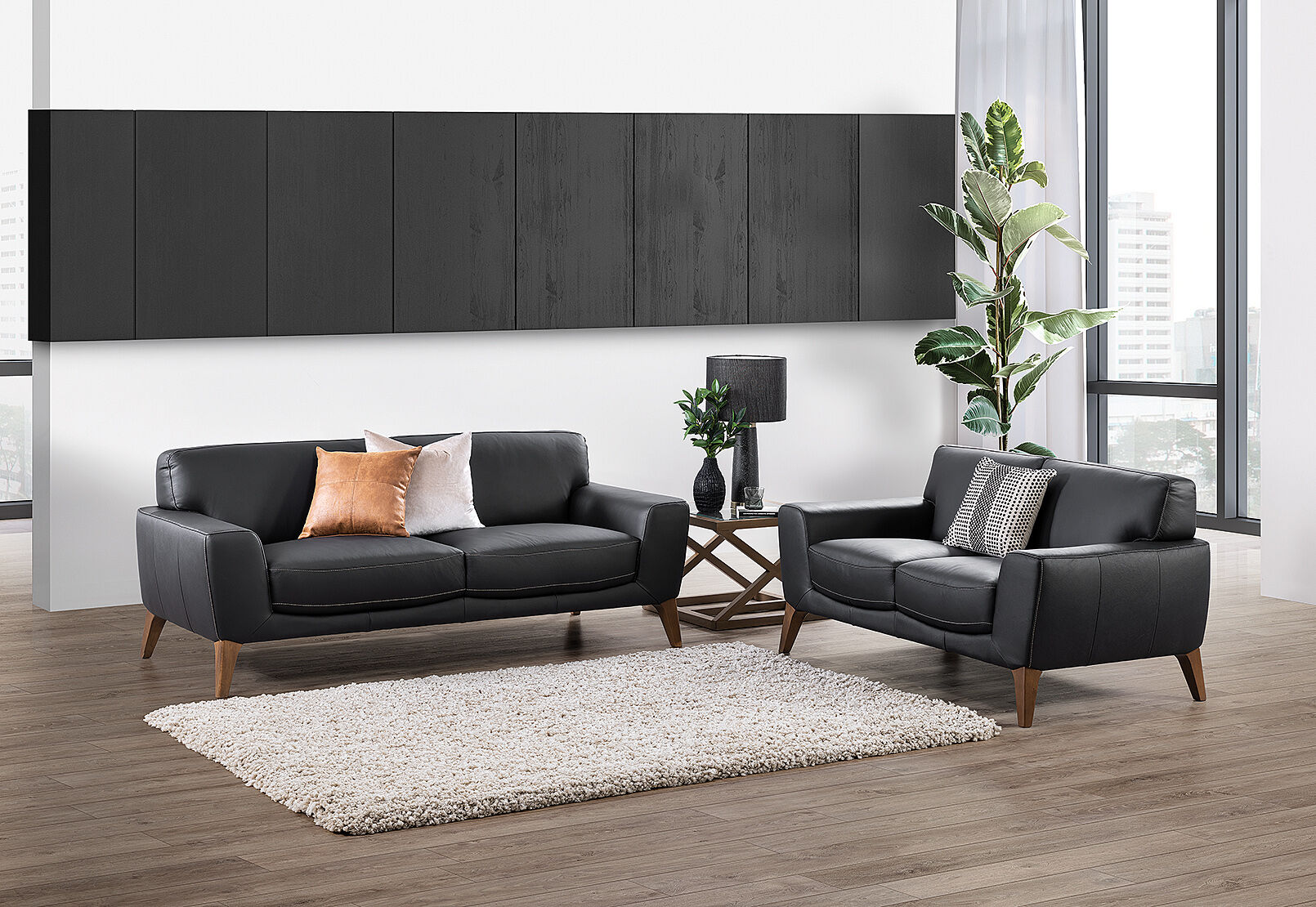 black lionel leather sofa pair amart furniture