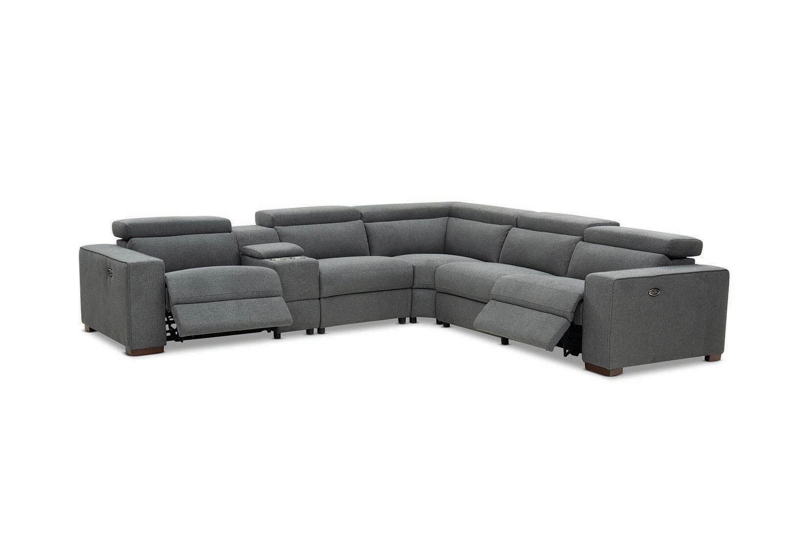 DARK GREY CONNELLAN Fabric Corner Suite with 2 Electric Recliners
