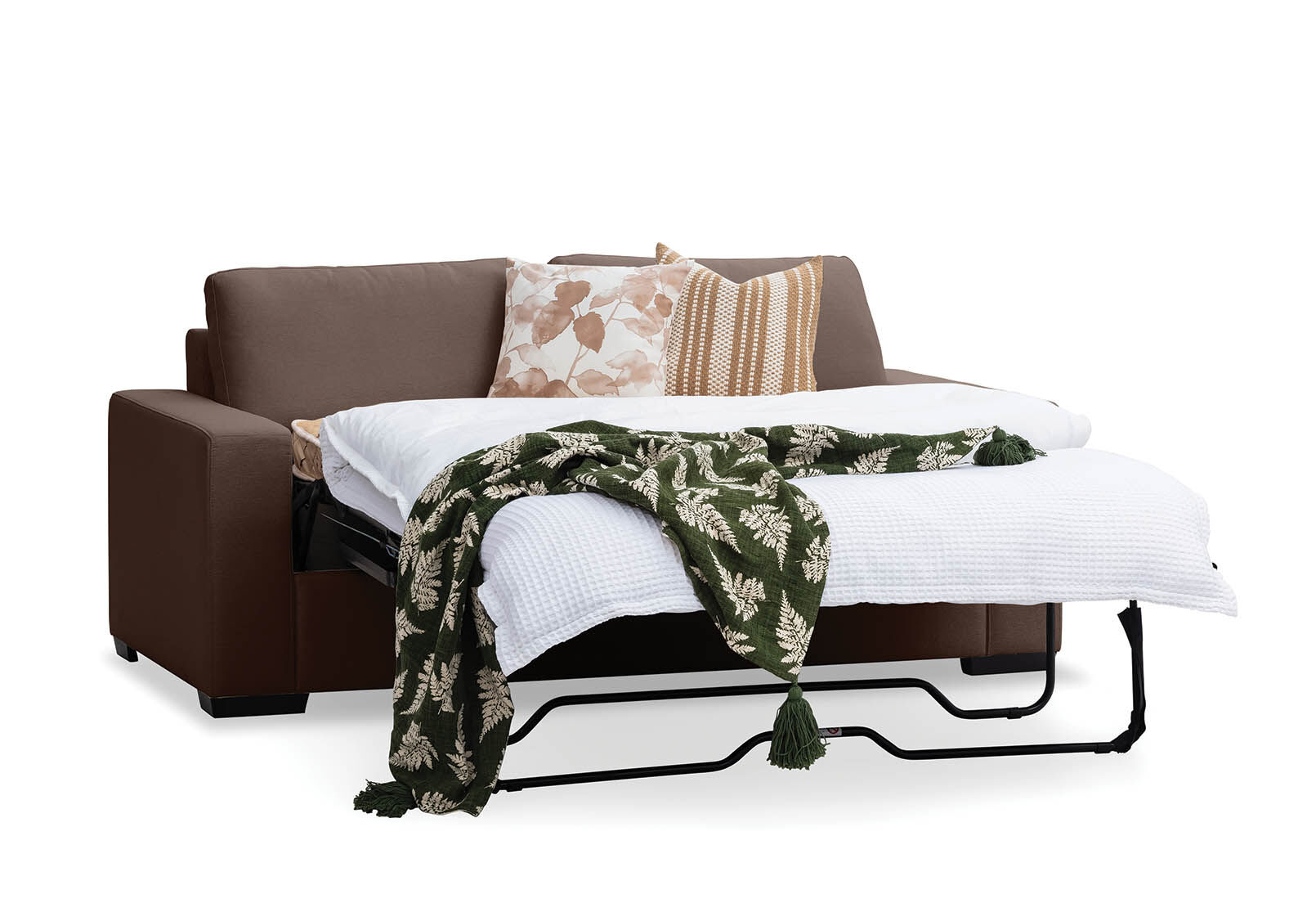 COFFEE KIRBY Fabric 3 Seat Sofa Bed Amart Furniture