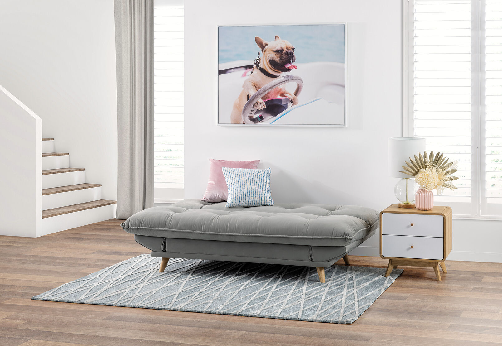 GREY PERCY Fabric Click Clack Sofa Bed