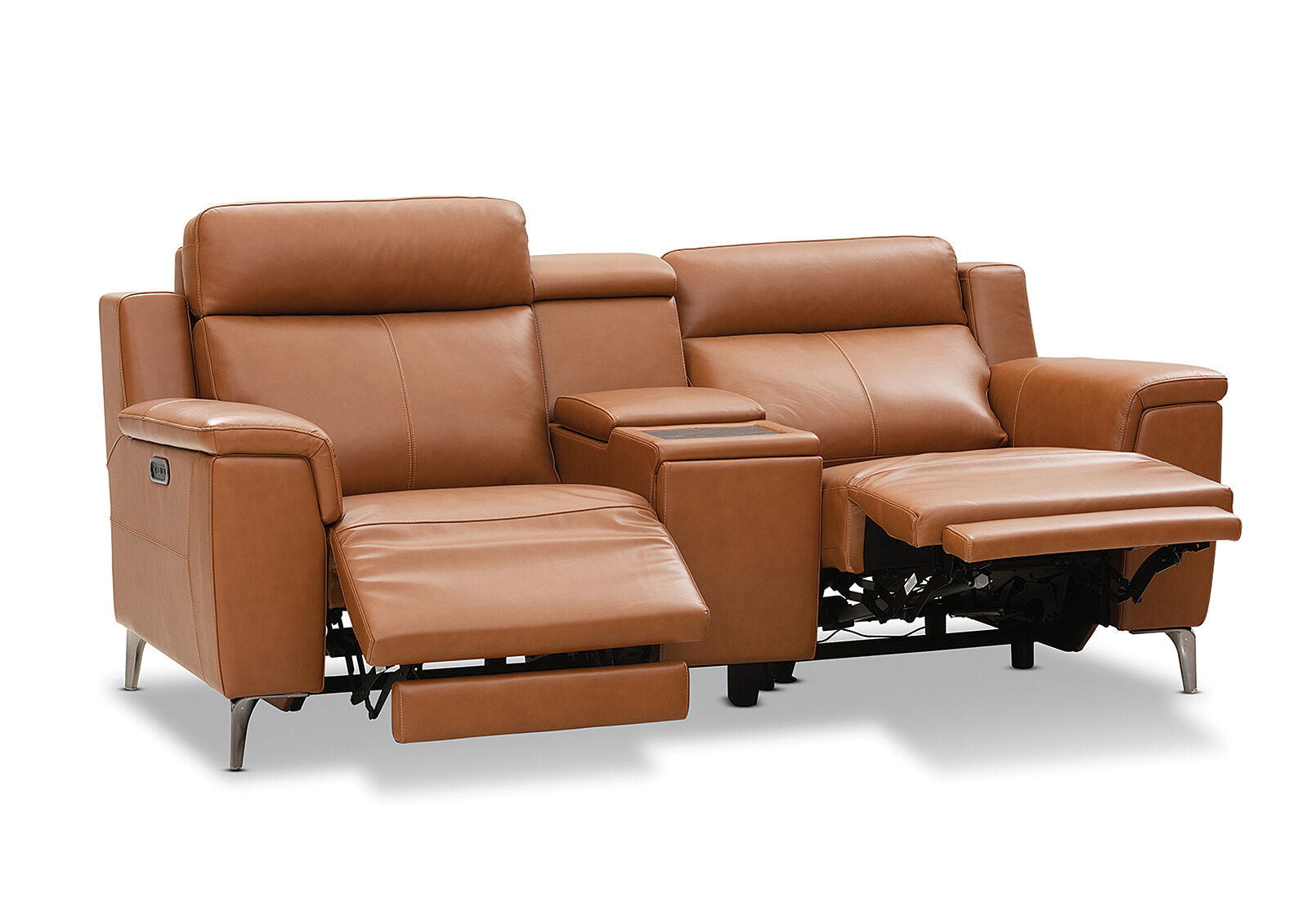 ARISTOTLE - Leather 2 Seater Sofa with Console and 2 Inbuilt Electric Recliners ARISTOTLE