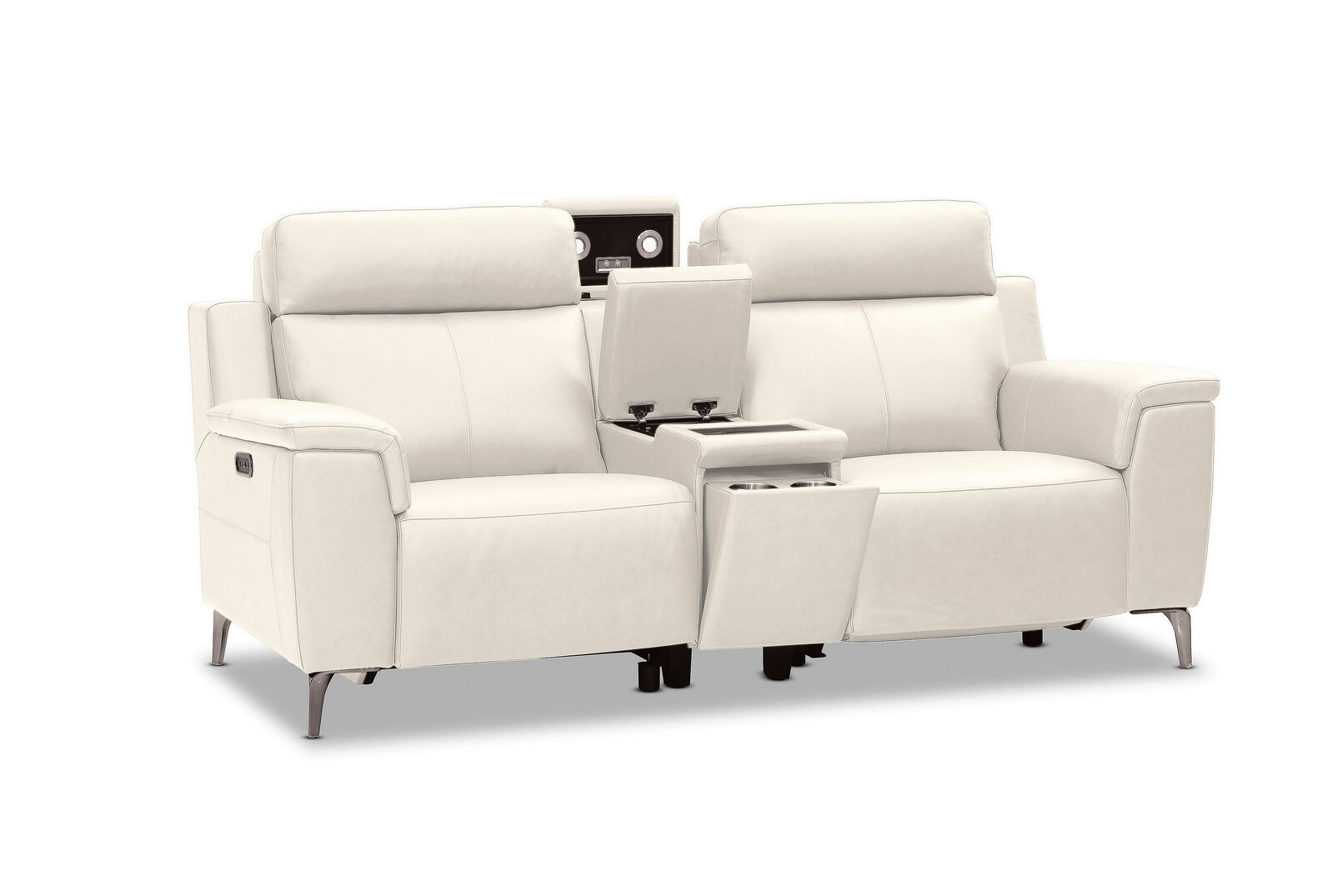 ARISTOTLE - Leather 2 Seater Sofa with Console and 2 Inbuilt Electric Recliners ARISTOTLE