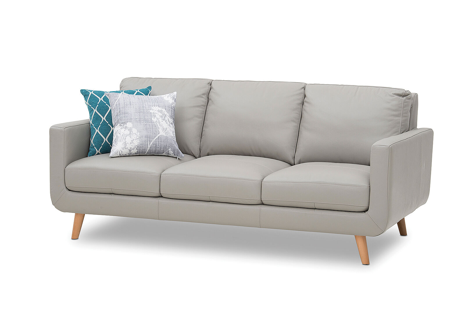 LIGHT GREY ELISHA Leather 3 Seater Sofa Amart Furniture