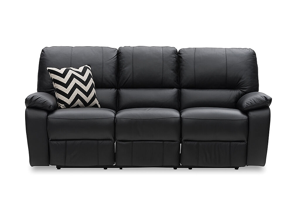 BLACK ASCOT Leather 3 Seater with 2 In Built Recliners