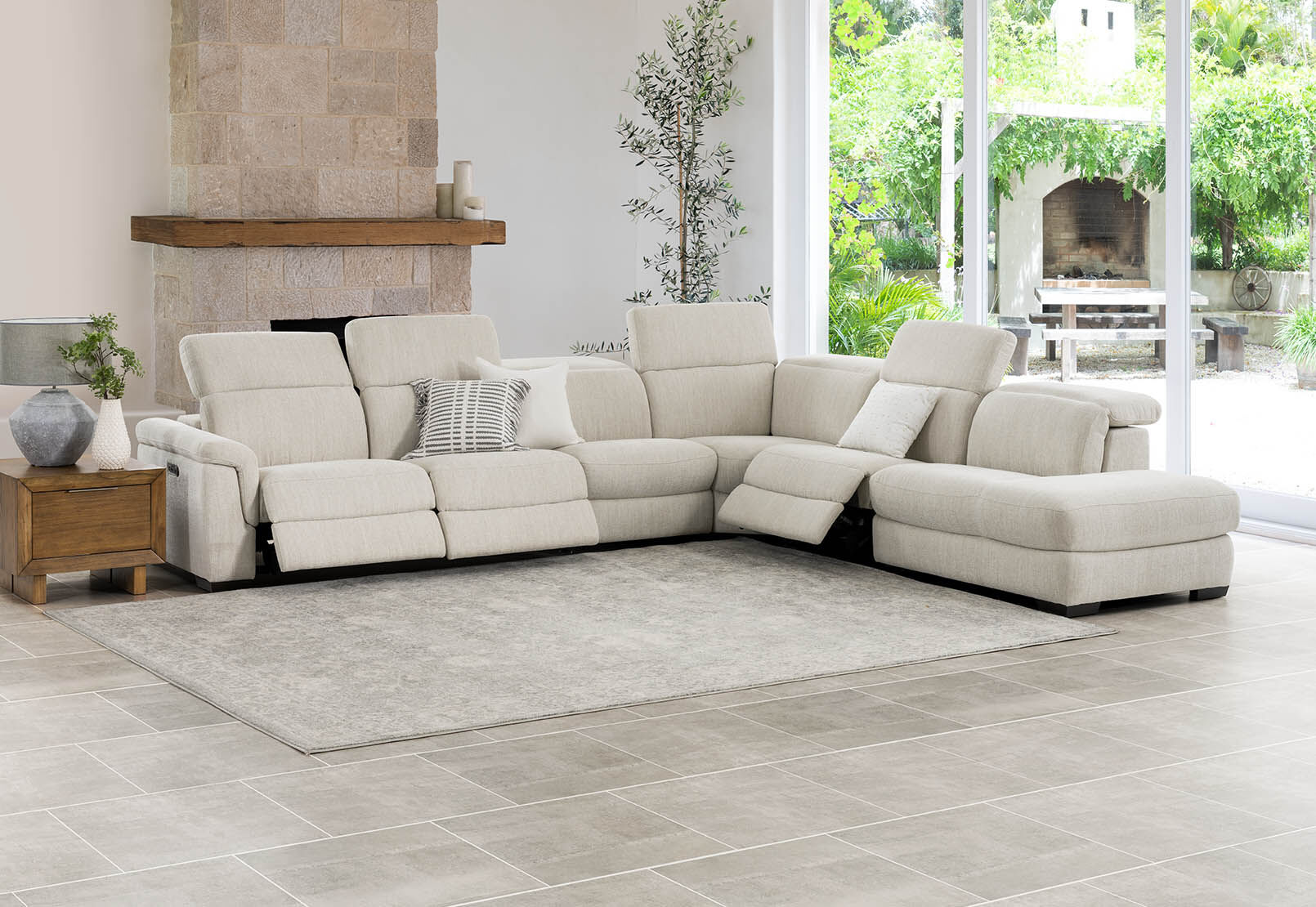 LUCIANO - Fabric Corner Lounge with 3 Inbuilt Electric Recliners and Right-Hand Facing Chaise LUCIANO