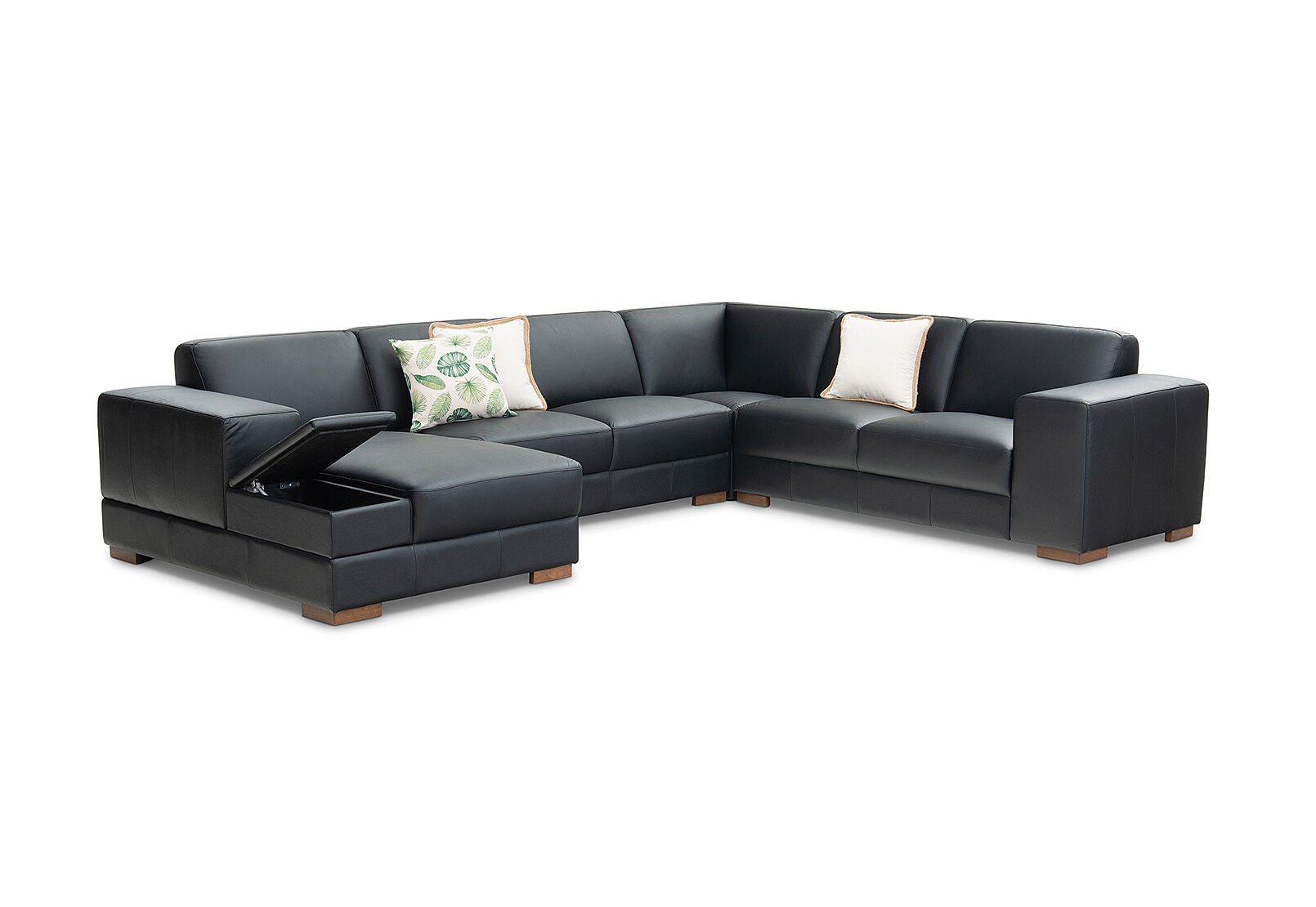 BLACK LIVERPOOL Leather Corner Lounge