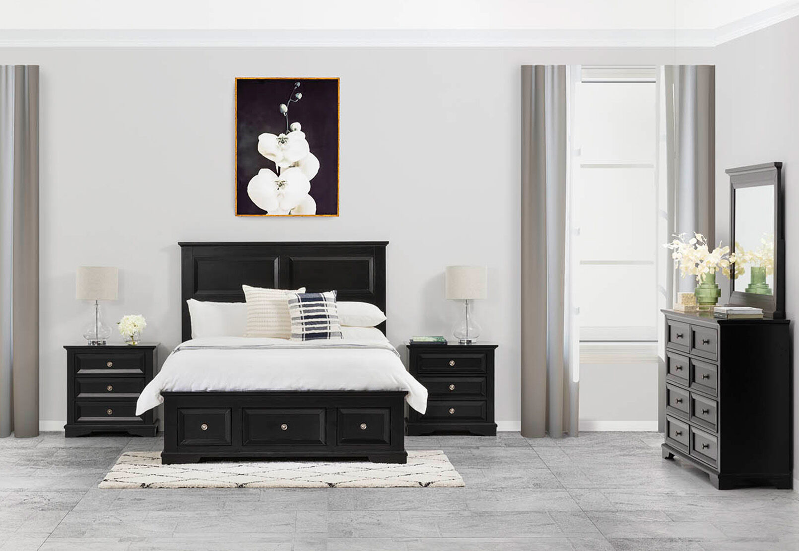 CHANELLE - 4 Piece Queen Dresser Bedroom Suite CHANELLE