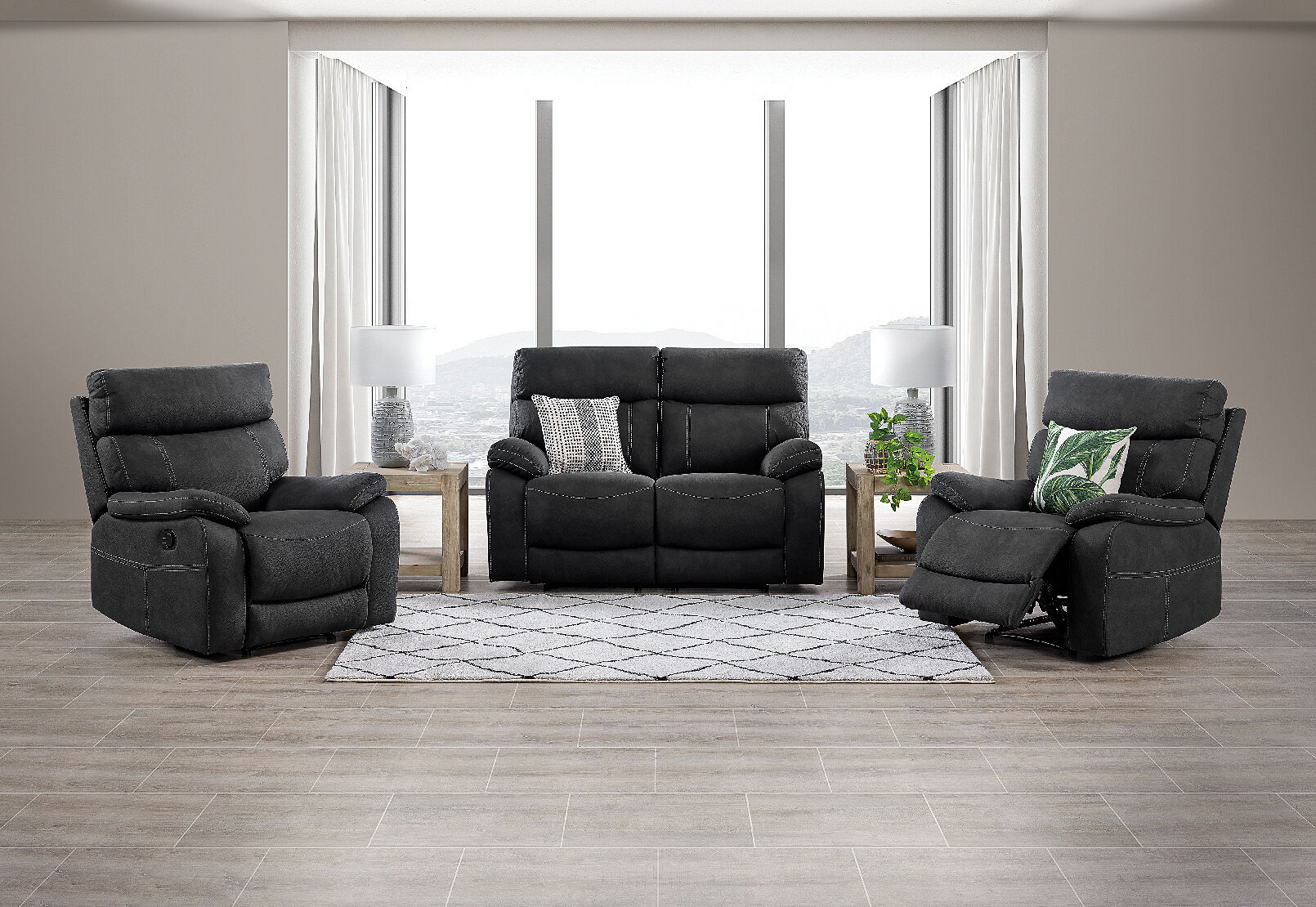 Alfred Fabric 3 Piece Recliner Suite In Light Grey Amart