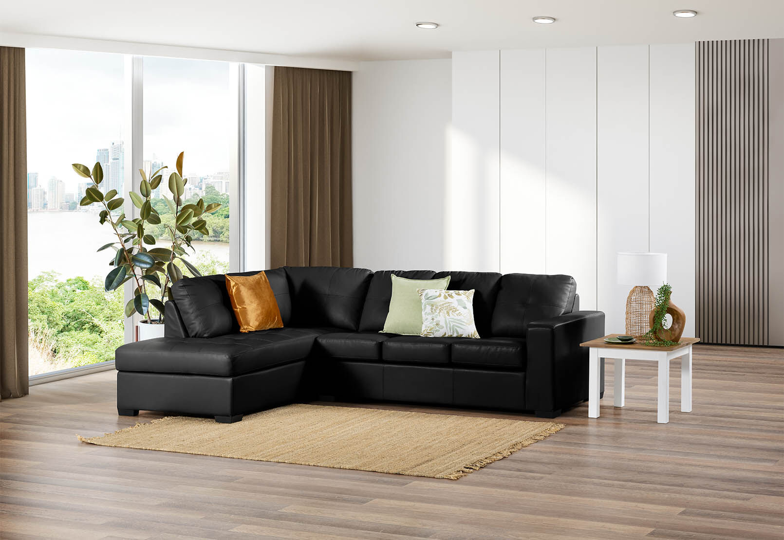 DIAMOND - Leather-Look Left-Hand Facing Corner Chaise with Sofa Bed DIAMOND