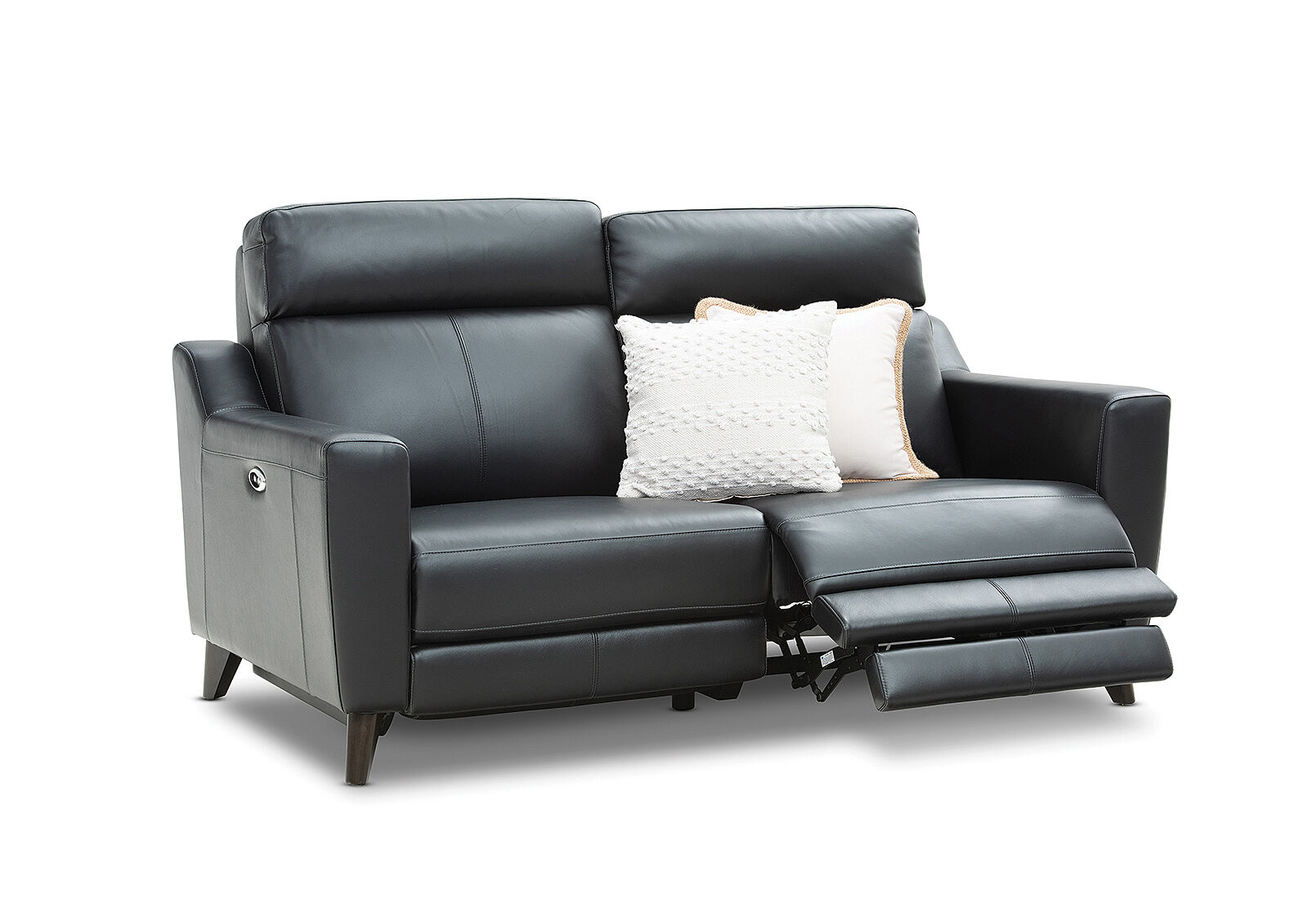 BLACK HUGH Leather 2.5 Seater with Inbuilt Electric Recliners Amart