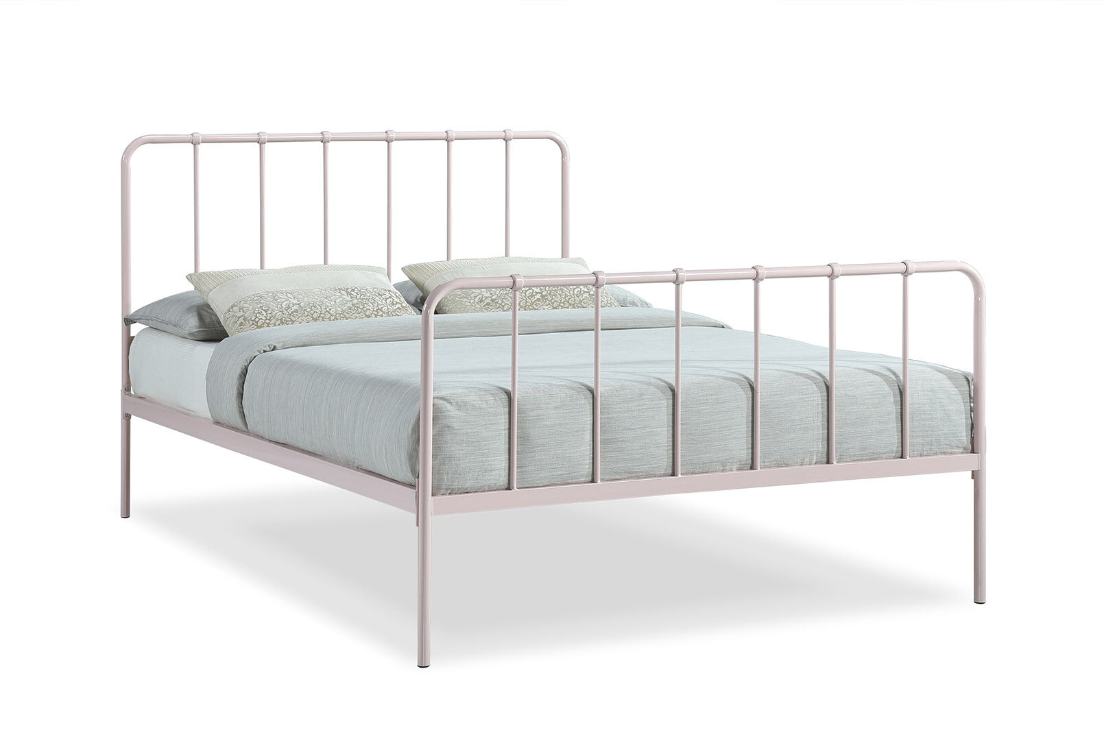 Pink metal double bed on sale frame