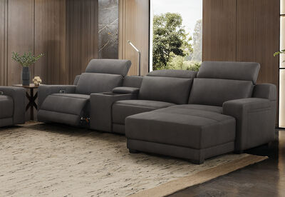 VANTRO FABRIC - 3 Seater RHF Chaise with Console and Inbuilt Electric Recliner