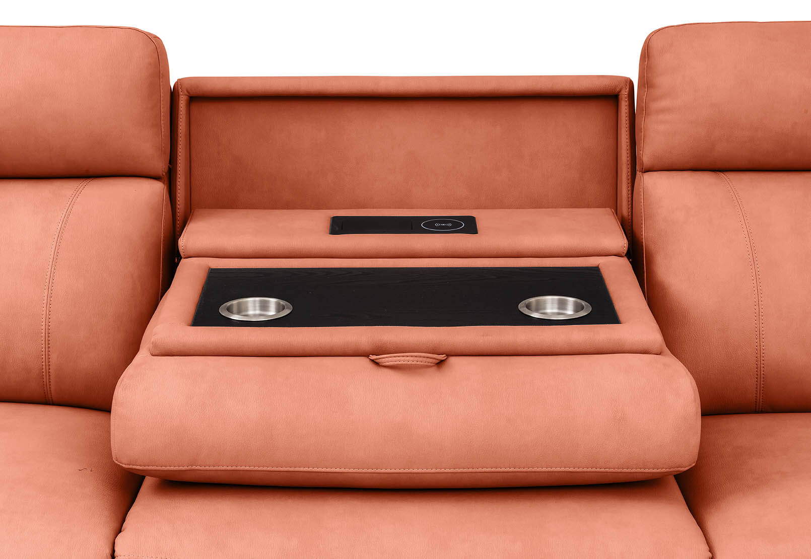 LYNCOLN - Fabric 3.5 Seat Right Hand Facing Chaise with Drop Down Table LYNCOLN