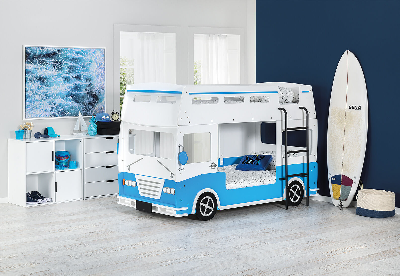 BLUE/WHITE KOMBIE MK2 Bunk Bed Amart Furniture