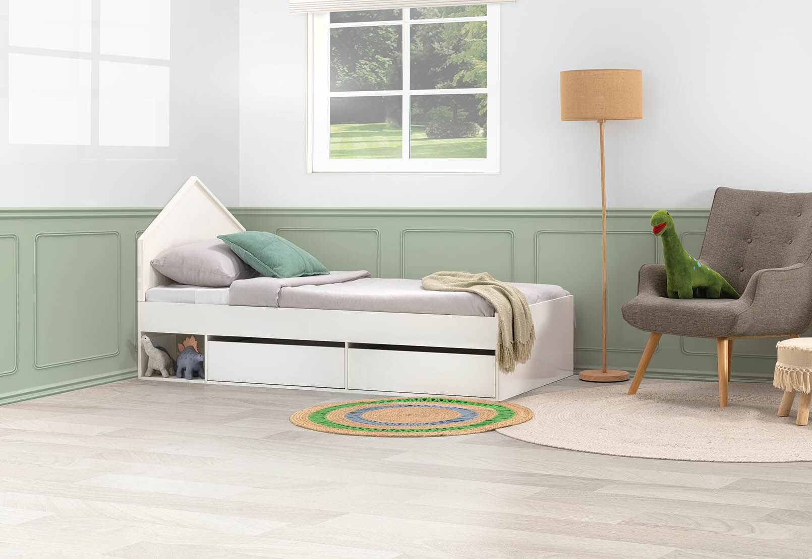McLEAN - Single Bed House Headboard with Storage McLEAN