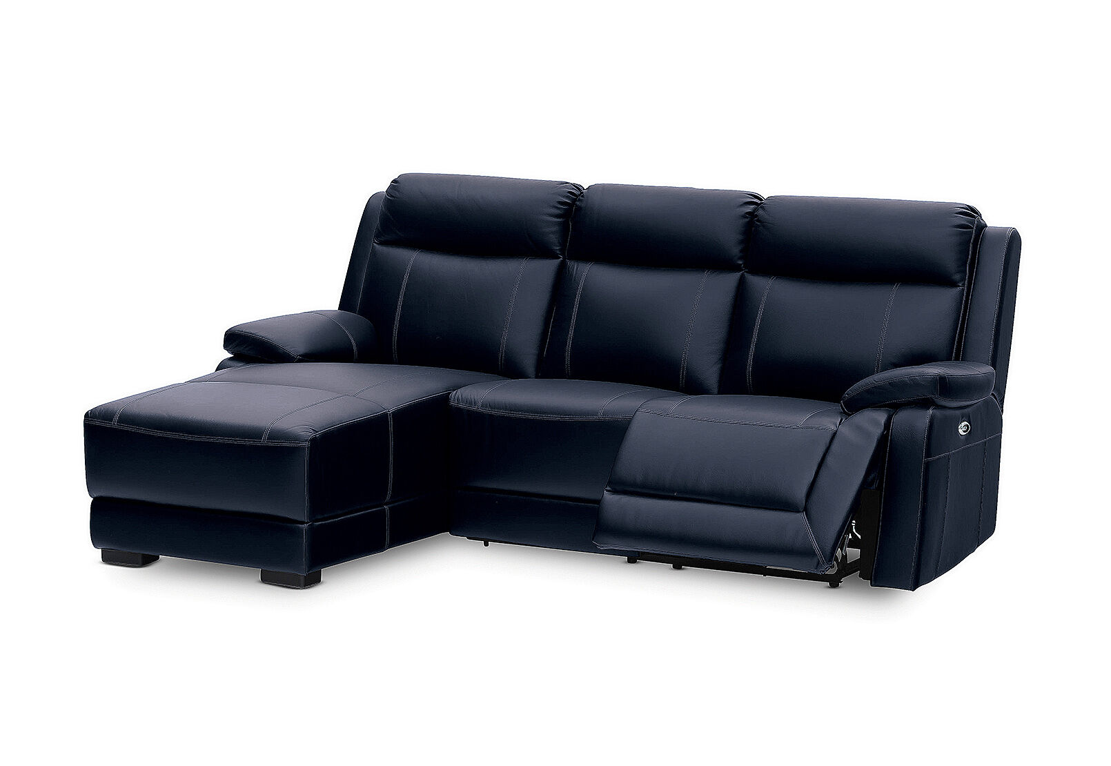 BLUE SAN MARCO Leather 3 Seater Left Hand Facing Chaise