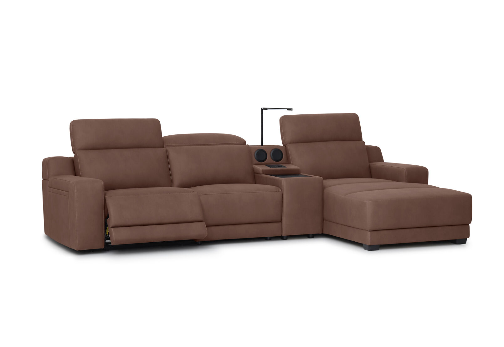 VANTRO FABRIC - 3 Seater LHF Chaise with Speaker Console and Inbuilt Electric Recliner VANTRO FABRIC
