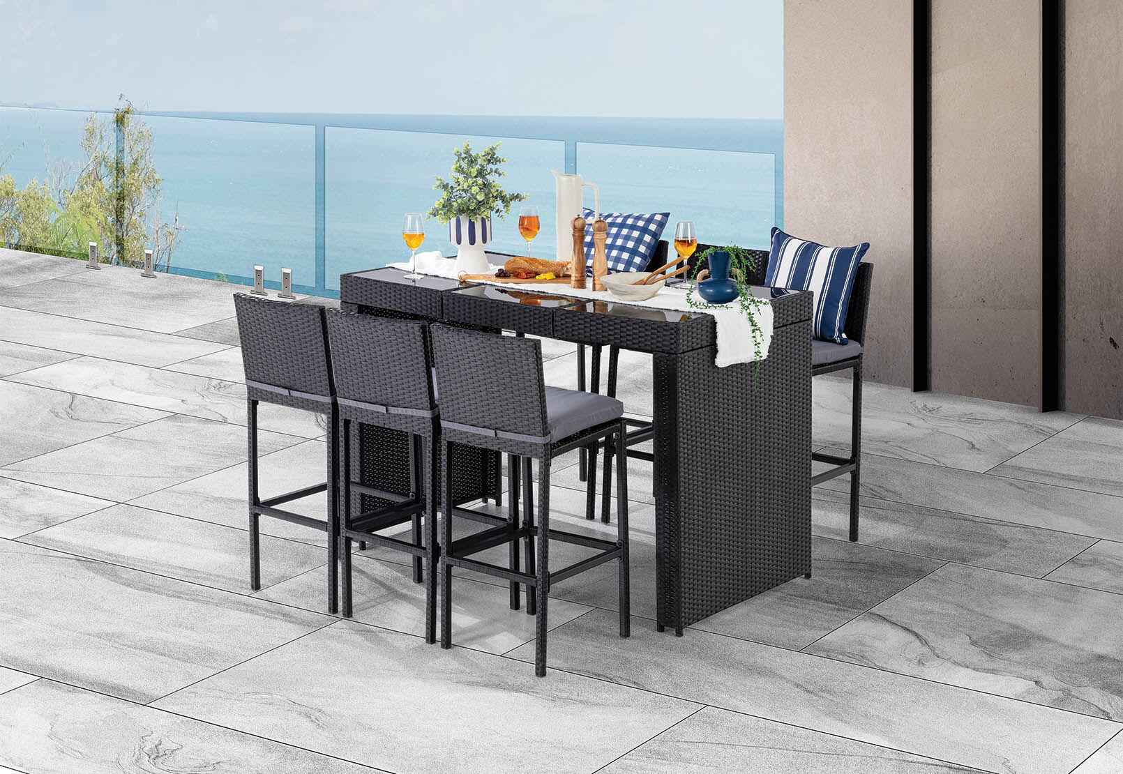 CHARCOAL MATIRA 7 Piece Outdoor Bar Setting