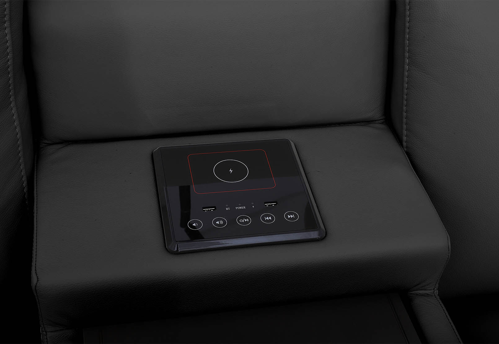 CASSIUS MK2 LEATHER - 2 Seater with Console and 2 Inbuilt Electric Recliners CASSIUS MK2 LEATHER