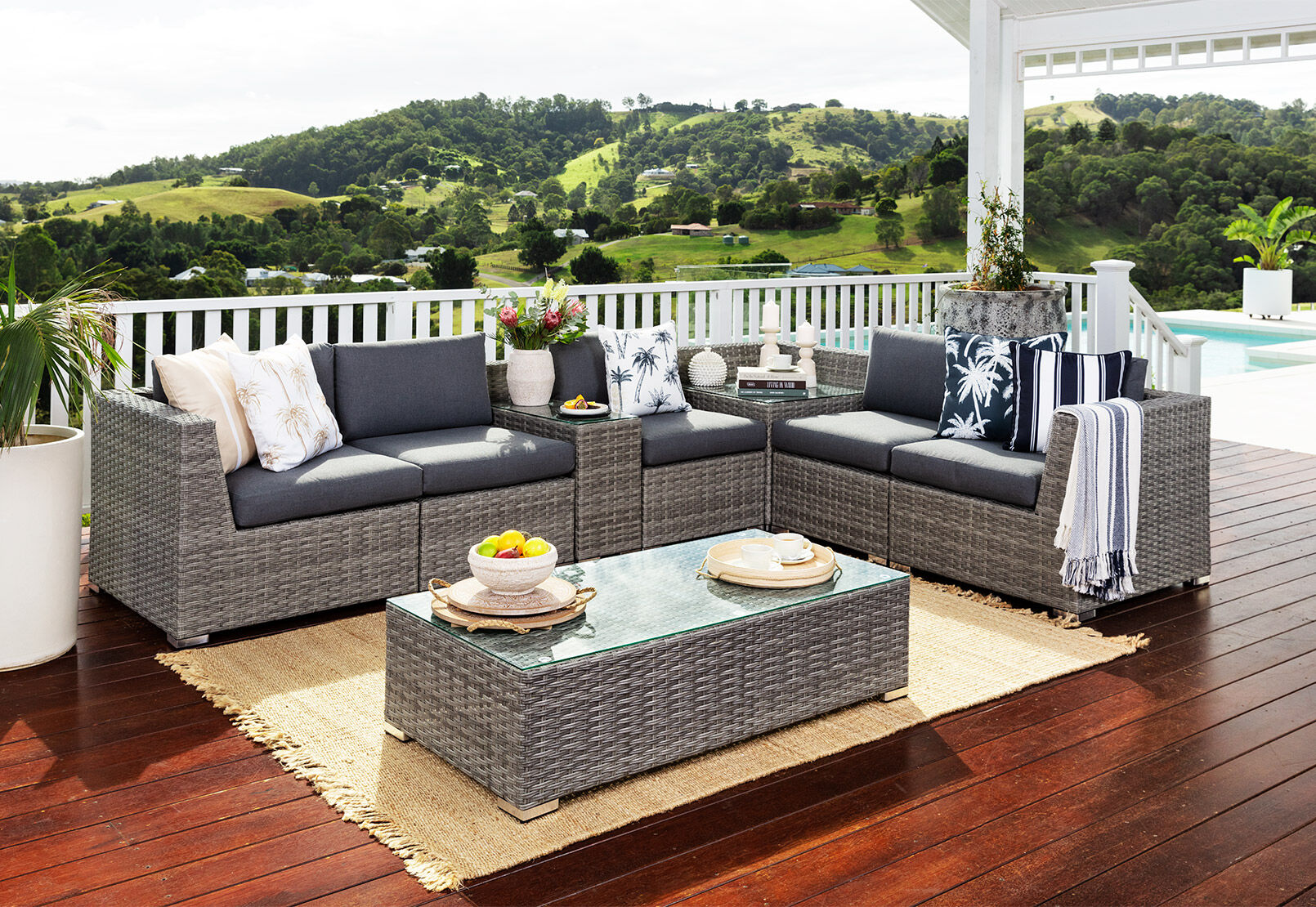 Gray outdoor coffee outlet table