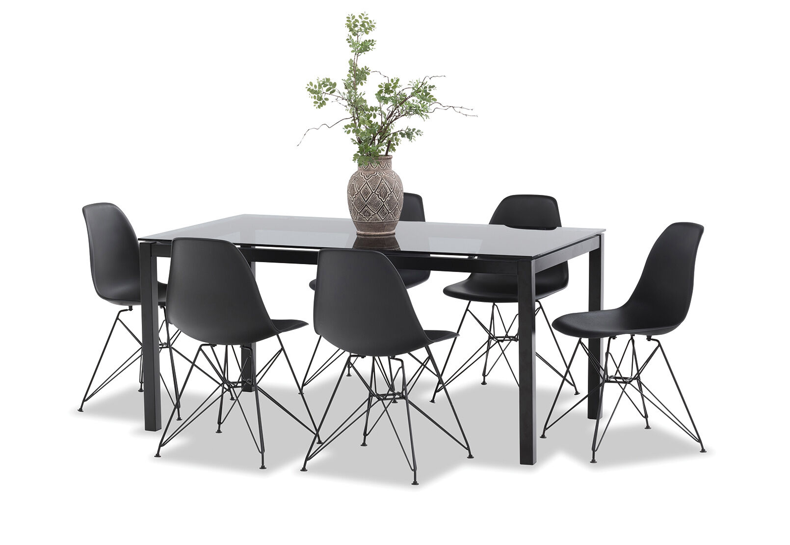 BLACK ALVAR 7 Piece Dining Suite with Boulevard Dining Chairs