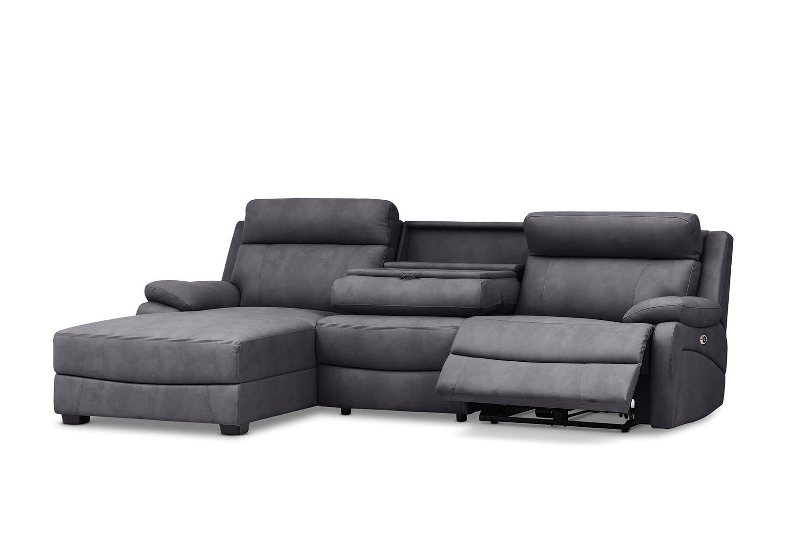 LYNCOLN - Fabric 3.5 Seat Left Hand Facing Chaise with Drop Down Table LYNCOLN